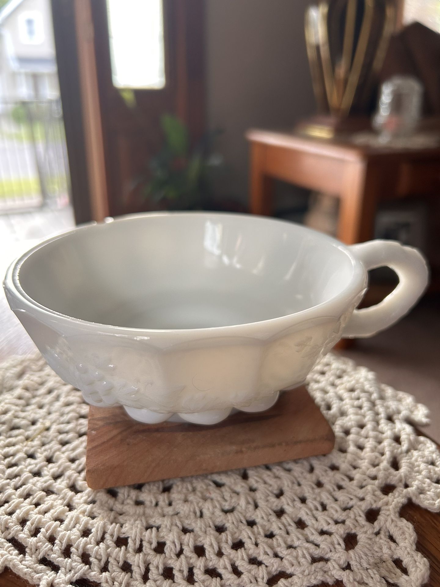 Vintage Marked Westmoreland Milk Glass Candle Holder with Grapevine Design