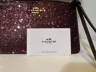 Coach Corner Zip Heart Red Glitter Leather Wristlet
