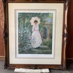 ALAN MALEY SIGNED Secluded Garden  Framed Victorian Era Style Lithograph Art print RARE