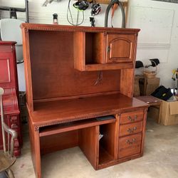 Solid Cherry Desk With Hutch And Matching Bookcase