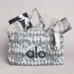 ALO Yoga Gray Tie-Dye Canvas Cotton Large Tote Bag For Travel & Gym Carry-On