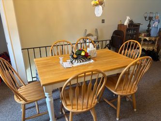 Butcher block table with 6 chairs