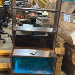 55.1" Tall Nightstand with LED Lights and Charging Station, Bedside Table and Bookshelf , End Side Stand with Storage Cabinet, Vintage Brown  $ 90