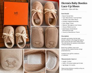 Hermès Baby Booties Lace Up Shoes Beige Herringbone NWT w/ Original Box