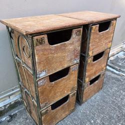 🔥 Vintage Rustic Industrial 3-Drawer Wood & Metal Side Cabinets – Set of 2