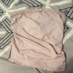 Pink Ribbed Lace Trim Tube Top