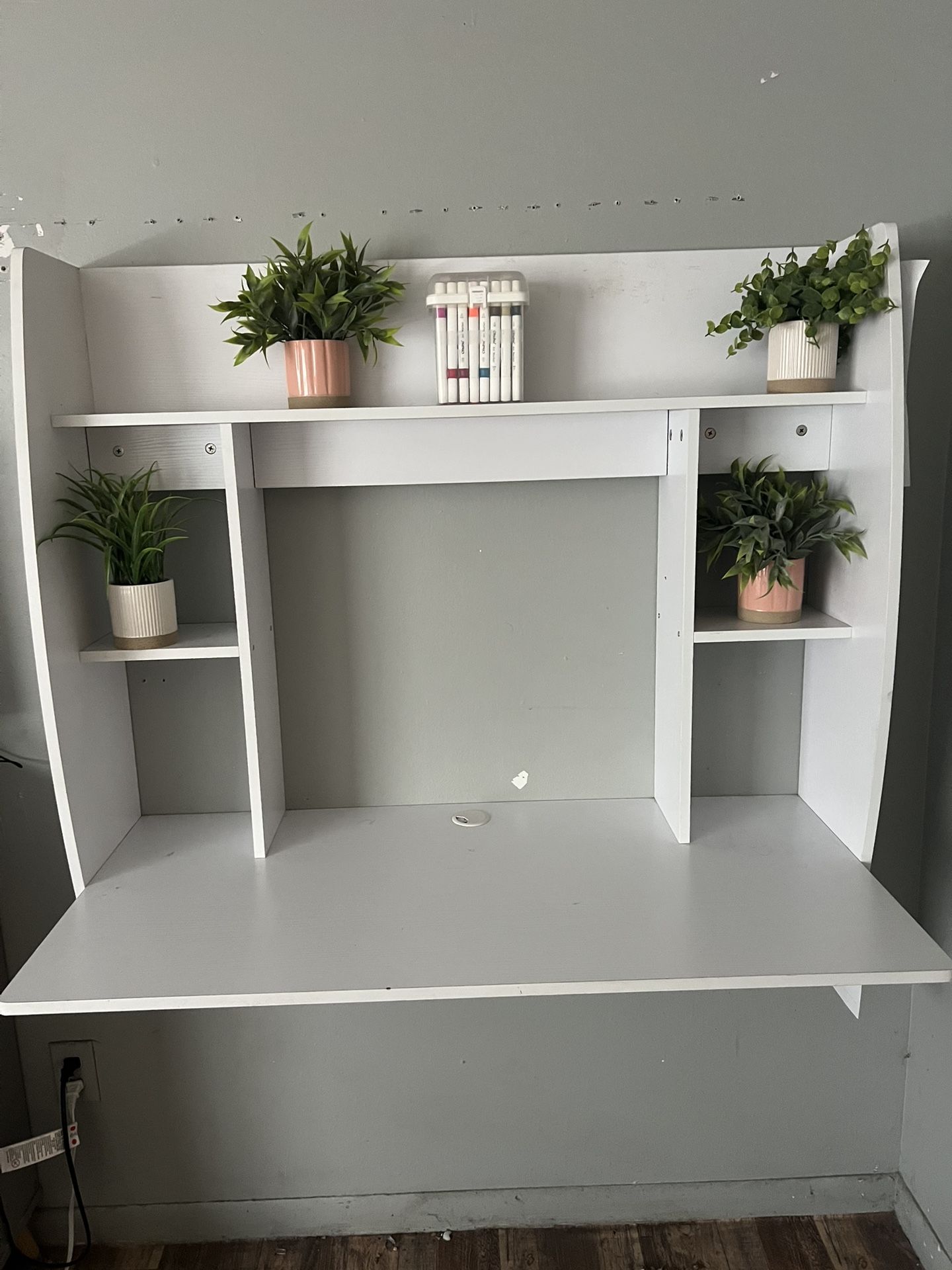 Wall-Mounted Desk with Shelves – $75