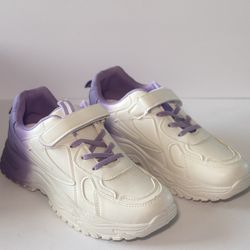 Kids White and Lavender Athletic Sneakers - Classic Comfort Size 4