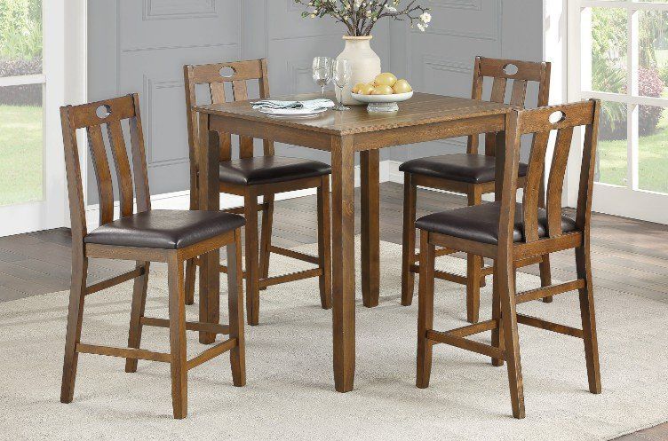 Transitional style, medium brown finish 5 pc counter height dining set