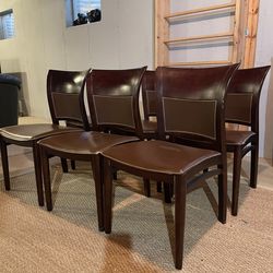Modern Brown Leather Dining Chair Set-set of 6