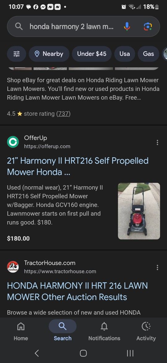 Honda Harmony II Self Propelled Mower
