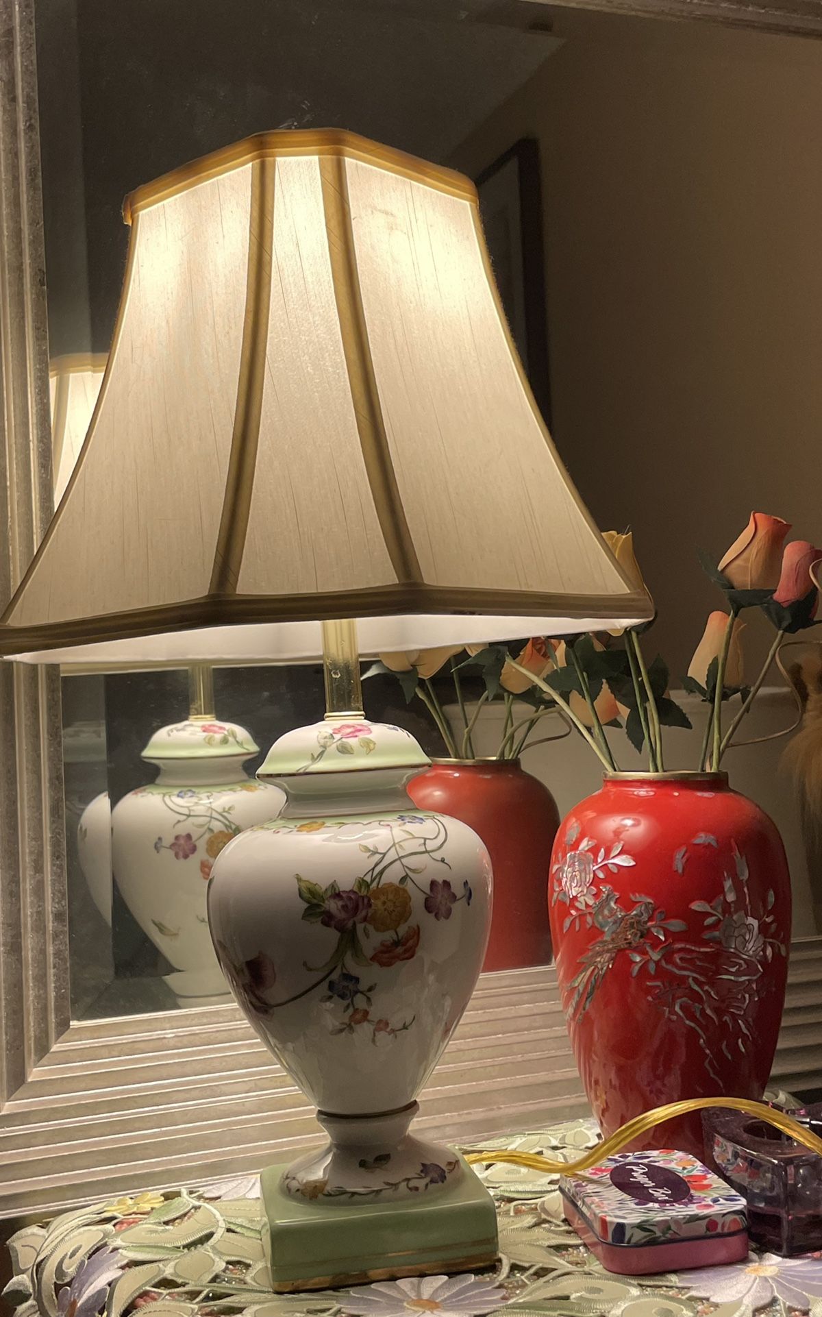 Vintage Floral Porcelain Lamp