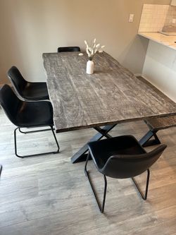 72” Real Wood Table And 4 Chairs And Bench
