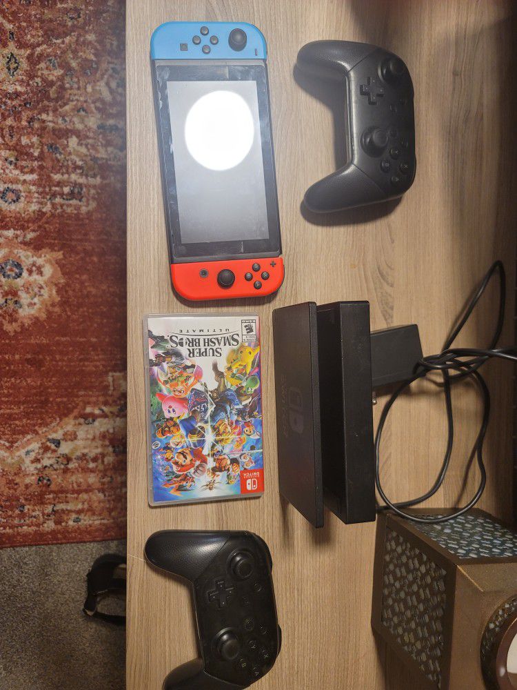 Nintendo Switch W/ Smash Bros And Two Controllers