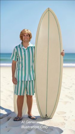 Cosplay Ken's Barbie Inspired Green & White Vertical Stripe Swim Set, L