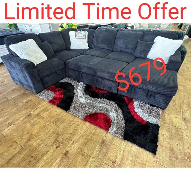 Black Corduroy Sectional Sleeper Sofa With Pull Out Bed - July end sale !