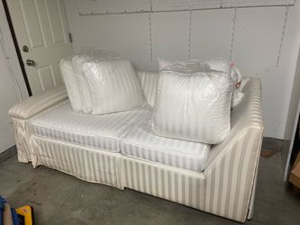 White Striped Two-Seat Sofa with Cushions