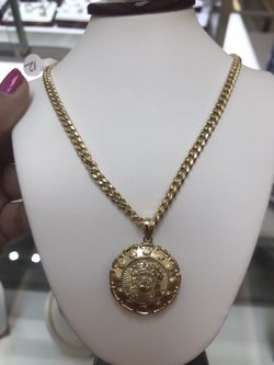 10k gold Miami Cuban chain and double sided locket combo