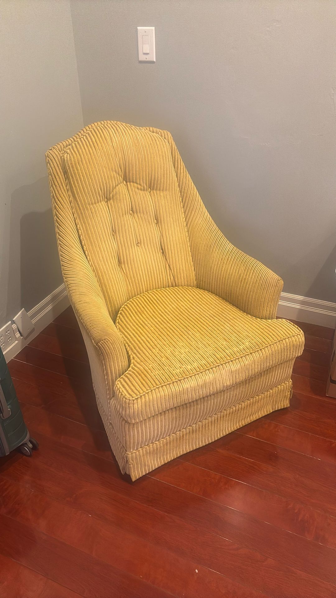 Vintage Yellow Corduroy Rocking Swivel Chair