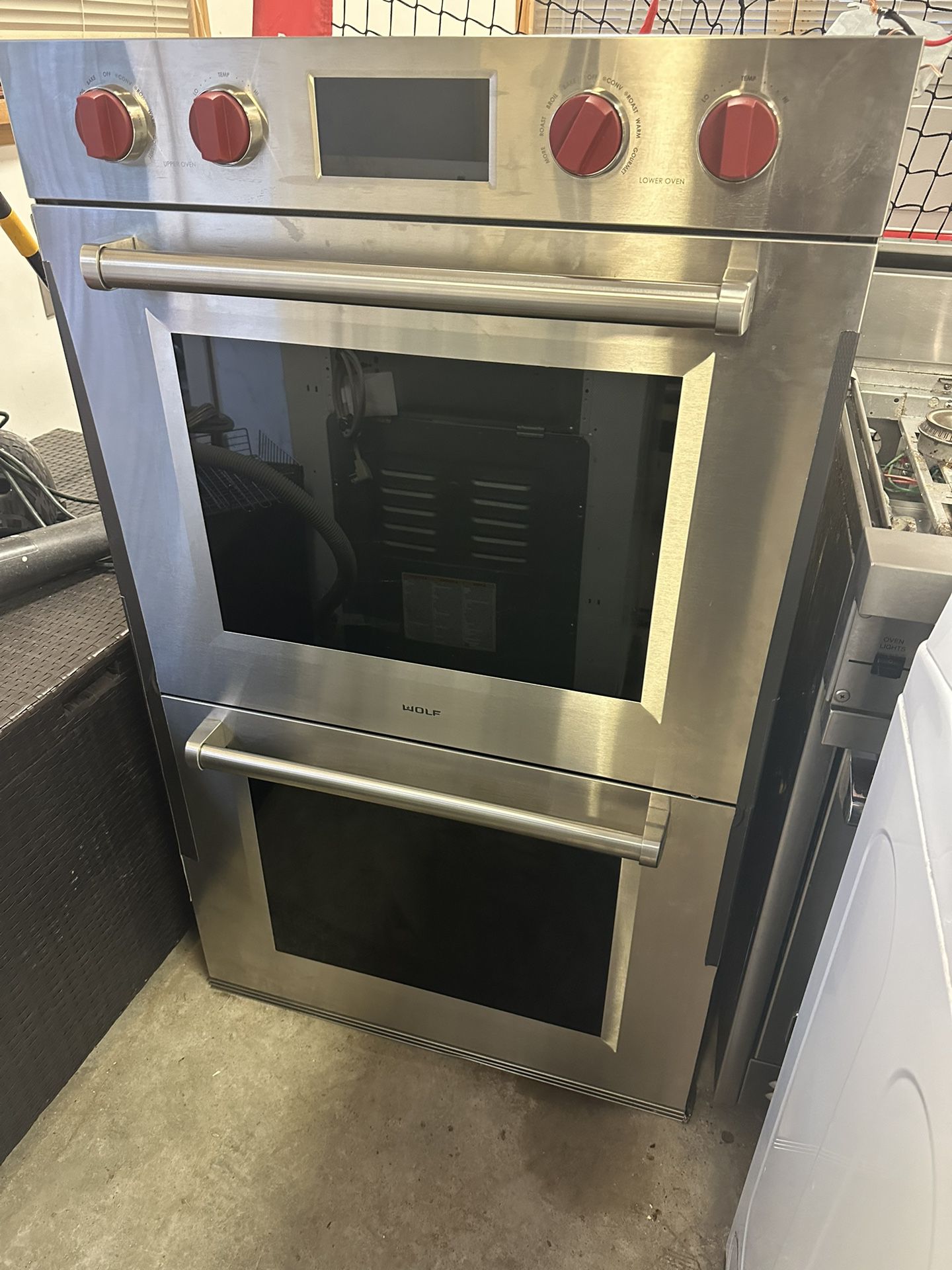 Wolf 30” M Series Double Smart Wall Oven Classic Wolf Red Nobs 