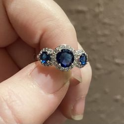 Sapphire Triple Halo Ring 925 Size 6 Or 7