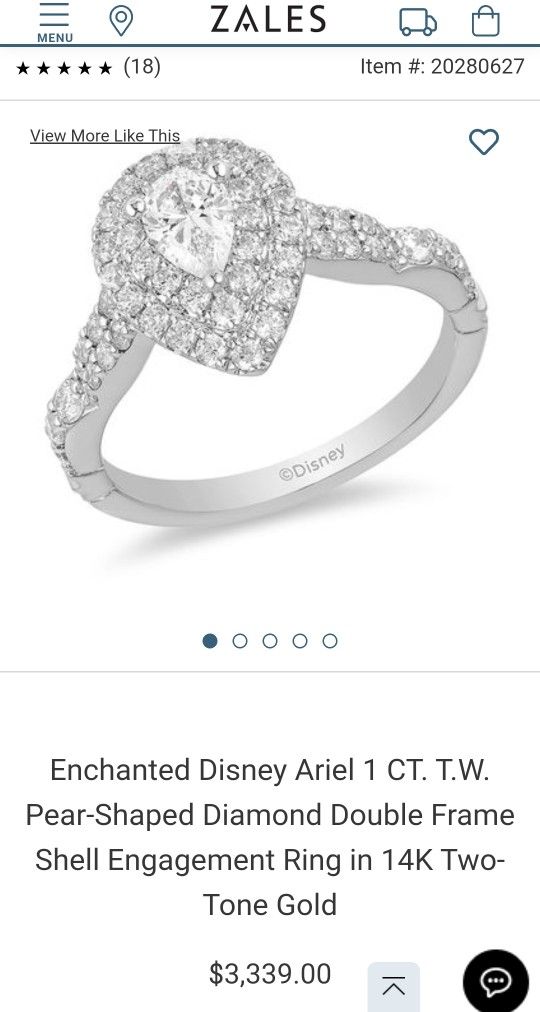 Price Negotiable - Enchanted Disney Ariel 1 CT. T.W. Pear-Shaped Diamond Double Frame Shell Engagement Ring in 14K Two-Tone Gold