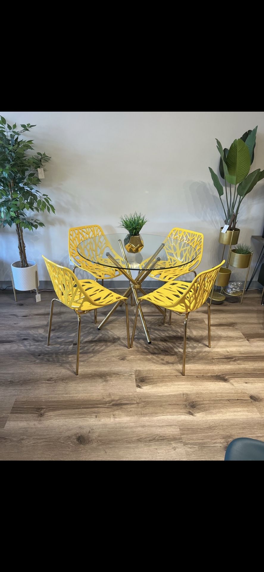 Yellow Gold Dining Chairs and Table Set For 4