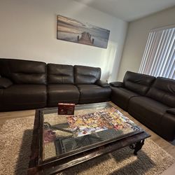 Brown Leather Reclining sectional sofa
