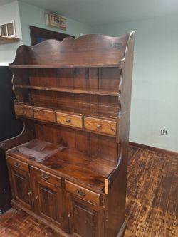 Rustic Wood Hutch Cabinet with Shelves