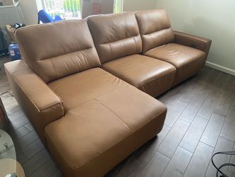 Rudy Brown Power Reclining Leather/Vinyl Sectional with Chaise – Charging Ports