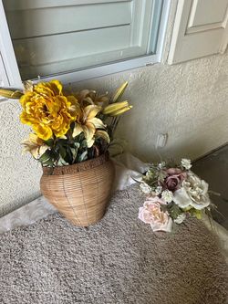 Wicker Basket with Faux Flower Arrangements