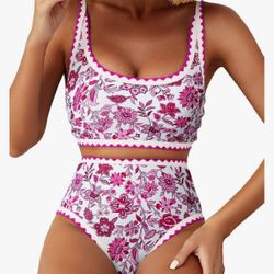 Herseas Women's Bikini Sets Floral Print Whip Stitch 2 Piece Swimsuits