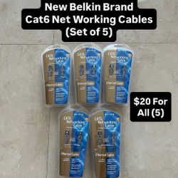 Brand New Belkin Brand Cat6 Net Working Cable (Set Of 5) Pickup Today Available 
