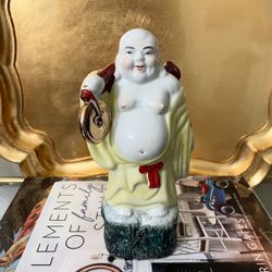 Vintage Chinese Export 8” H Ceramic Laughing Buddha + FREE GIFT