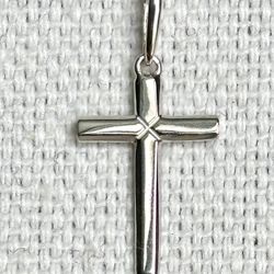 14K Solid White Gold Plain Cross Pendant
