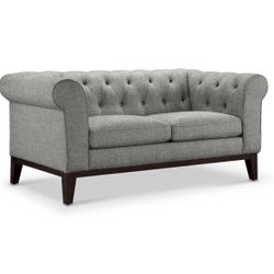 Abbyson Living Cecelia Fabric Loveseat - Chesterfield Style, Linen Upholstery, Gray