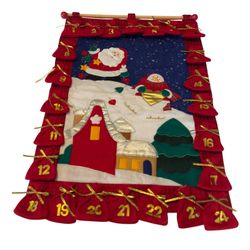 Christmas Advent Calendar Felt Wall Hanging Santa Snowman 24 Drawstring Pockets