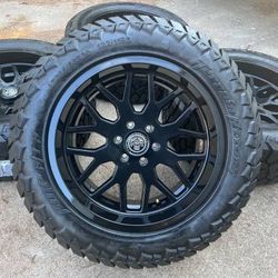 New 20x10 Black Wheels and New all terrain Tires 20” Rims Ford F150 Ram Toyota Tacoma Tundra 4Runner Ram Nissan Titan Dodge