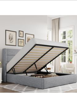 Queen Bed Frame with Hidden Storage - Hydraulic Lift Up