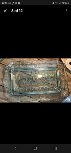 2 Vintage Crystal Platters Jesus Last Supper