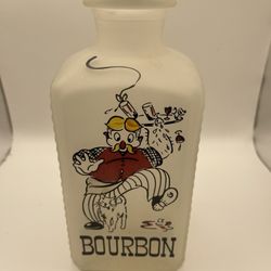 Vintage Hazel Atlas Frosted Bourbon Decanter: Gay Fad Style MCM Barware