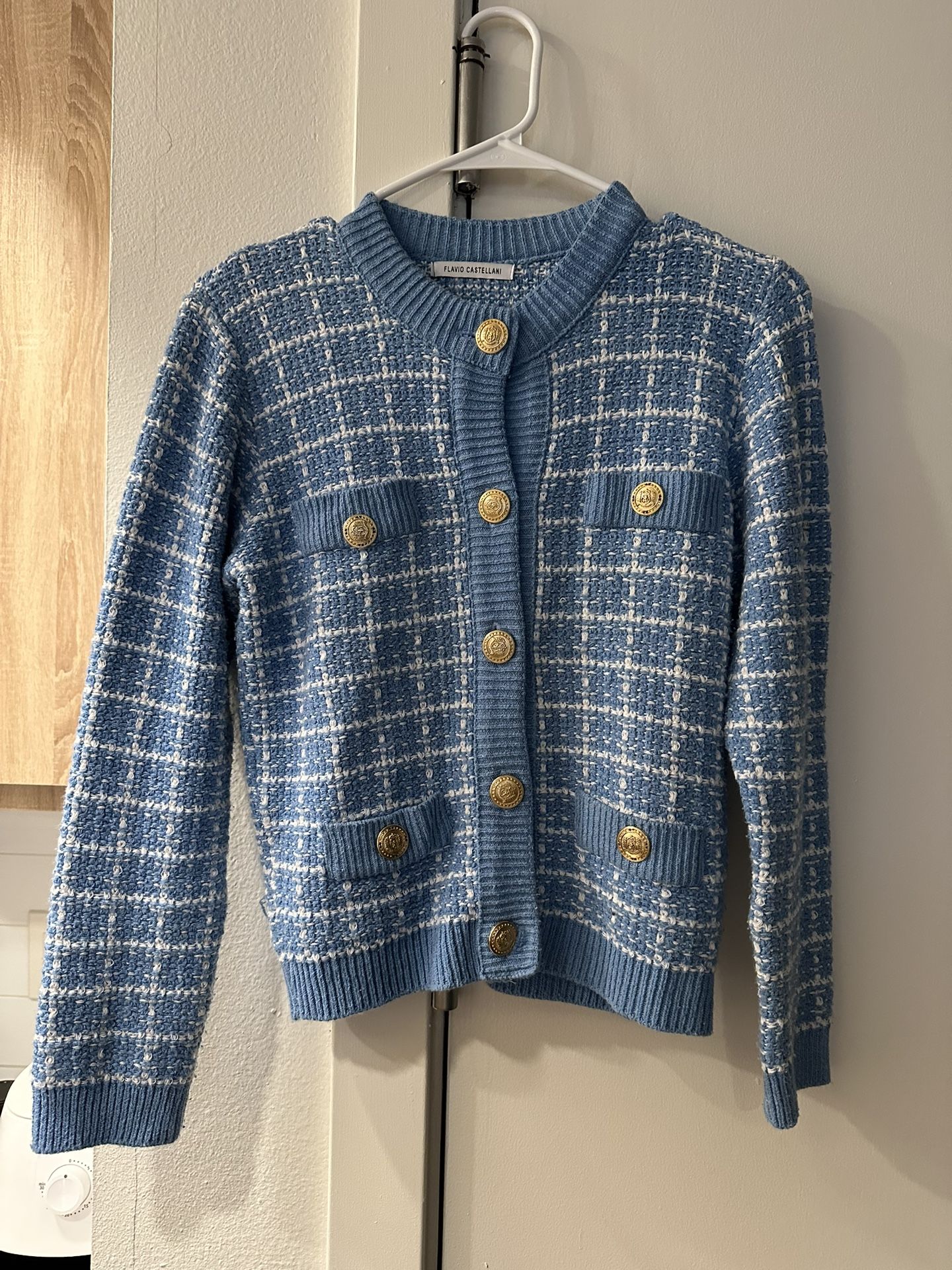 Flavio Castellani Baby Blue Tweed Cardigan – Size S/M