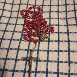 Red Beads Rosary Silver Cross