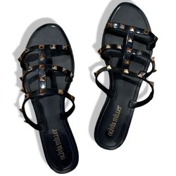 Olivia Miller Studded Black Flip Flops Size 9
