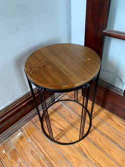 Wooden Top & Black Metal Plant Stand
