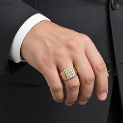 14K Yellow Gold Diamond Square Mens Ring - 0.41ct