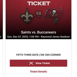 Tampa Bay Bucs vs New Orleans Saints- 2-Tickets This Sunday 