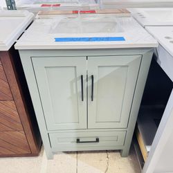24 in Single Sink Bath Vanity in Sage Green with Marble Top in White  $349 