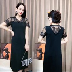 061 summer temperament ice silk fashion wear 2024 new short sleeve waist slimming atmosphere long lace dress