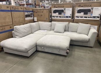 Fabric Sectional with Storage Ottoman